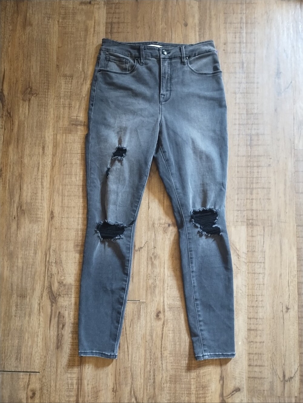 Good American Good Legs Crop Skinny Distressed Black Grey Jeans 8/29